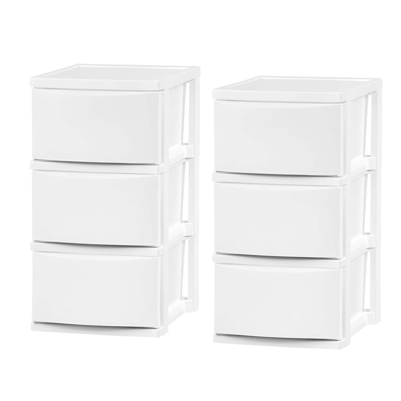 IRIS® 24.5" White 3-Drawer Narrow Plastic Storage Chests, 2ct.